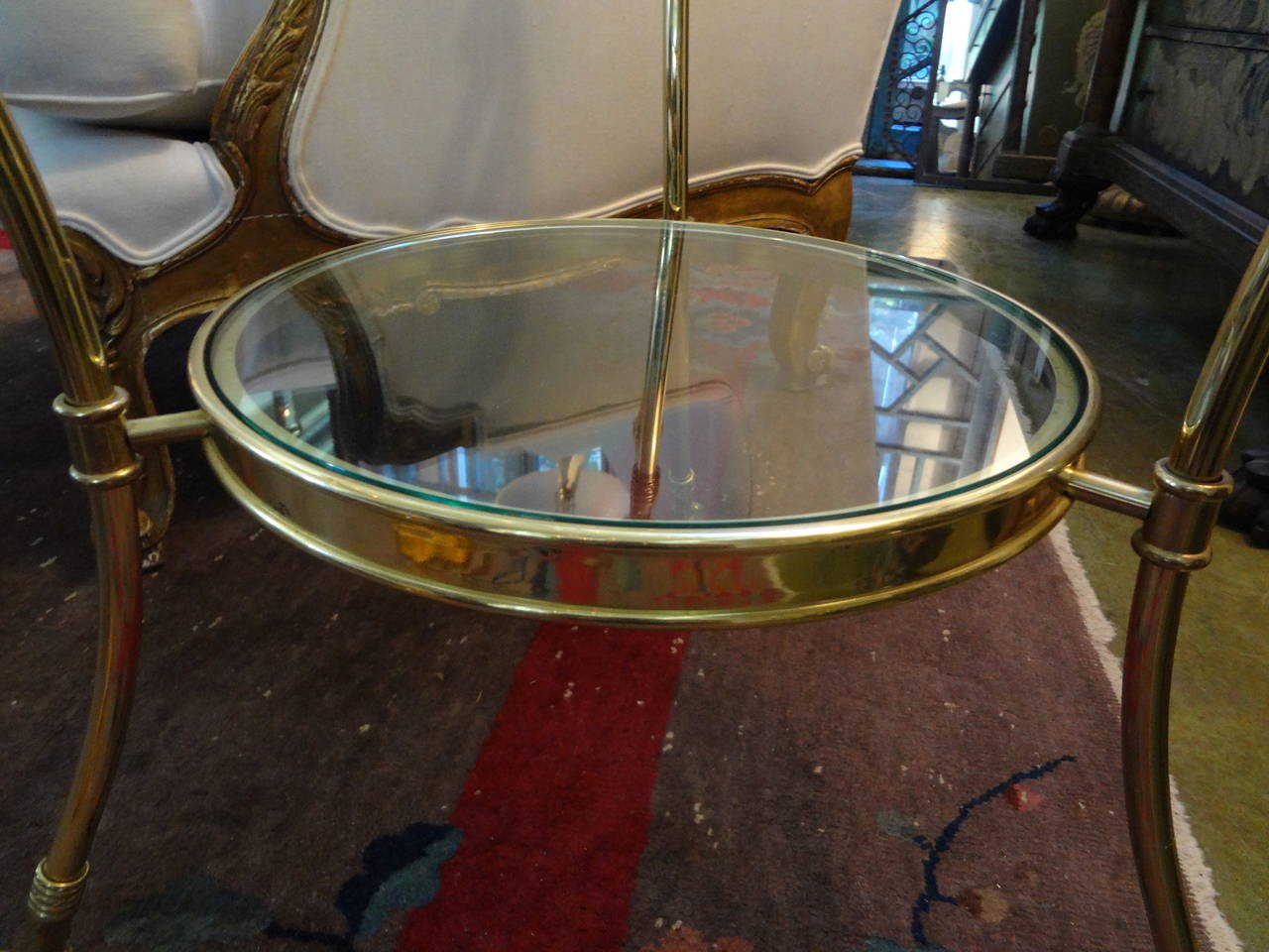 Italian Mid-Century Modern Brass and Glass Two-Tiered Table In Good Condition In Houston, TX