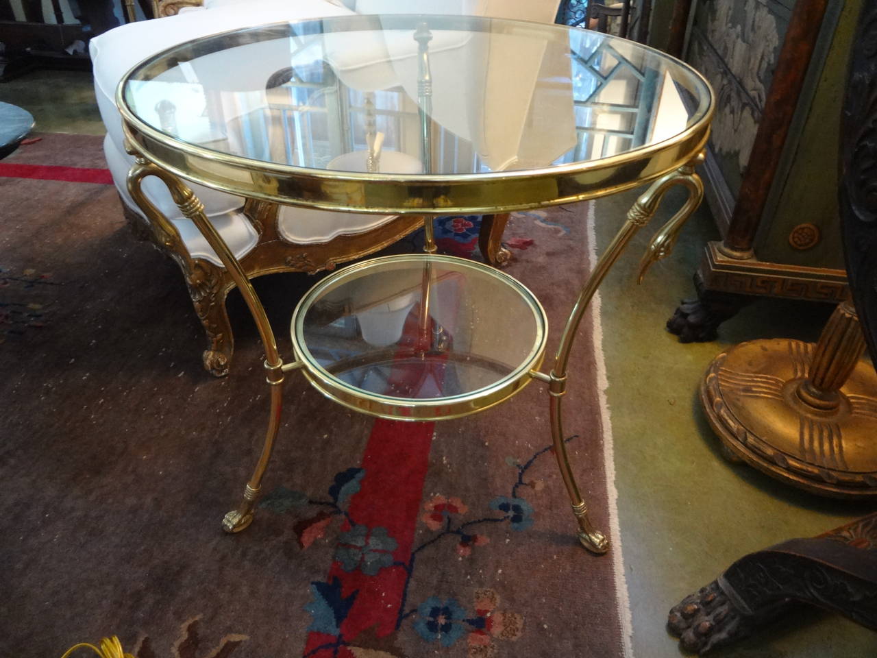 Late 20th Century Italian Mid-Century Modern Brass and Glass Two-Tiered Table