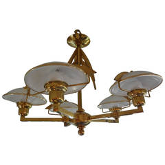 Italian Mid Century Modern Stillovo Style Five-Light Brass and Glass Chandelier 3