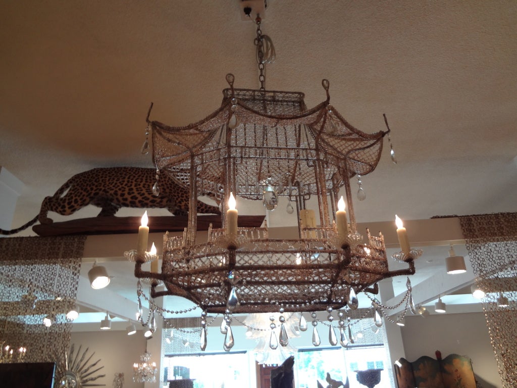MONUMENTAL BAGUES 8-LIGHT BEADED AND CRYSTAL PAGODA CHANDELIER 1