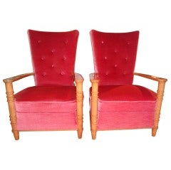 Vintage PAIR OF FRENCH ART DECO FRUITWOOD ARM CHAIRS