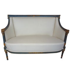 FRENCH EMPIRE PAINTED AND PARCEL GILT CANAPE