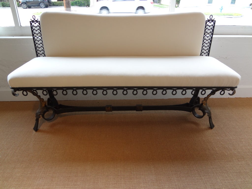 EXCEPTIONAL FRENCH ART DECO WROUGHT IRON BANQUETTE ATTRIBUTED TO RAYMOND SUBES