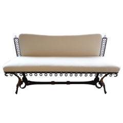 Vintage FRENCH ART DECO WROUGHT IRON BANQUETTE ATTRIBUTED TO SUBES