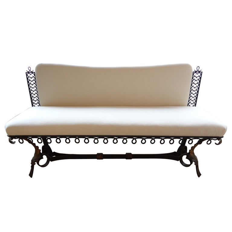 FRENCH ART DECO WROUGHT IRON BANQUETTE ATTRIBUTED TO SUBES