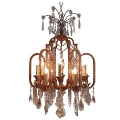 FRENCH GILT IRON BEADED AND CRYSTAL 12-LIGHT CHANDELIER