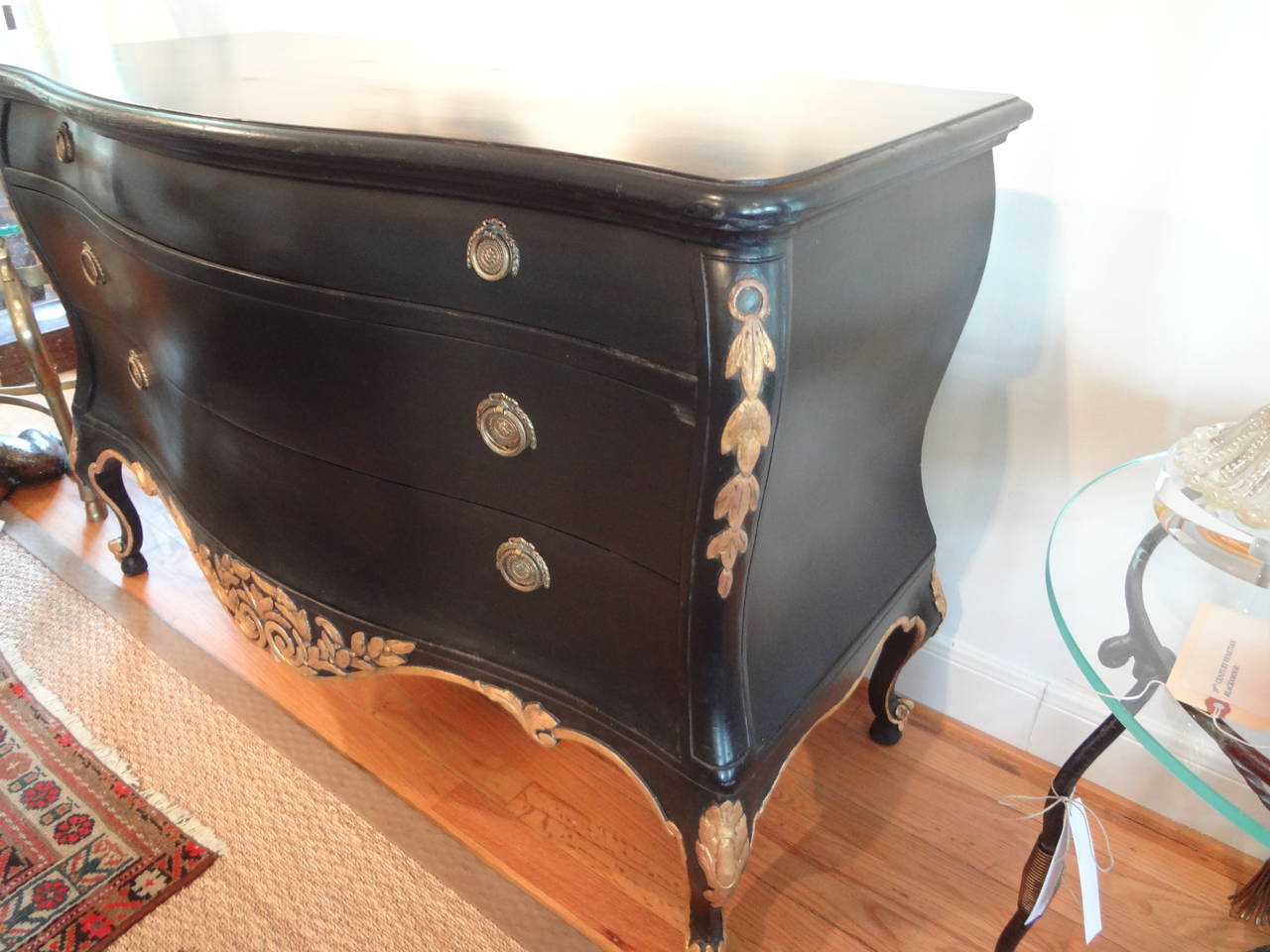 Italian 19th Century Venetian Ebonized And Gilt Three-Drawer Commode