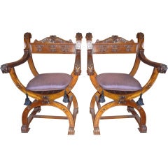 Pair of French Renaissance Style Walnut Chairs