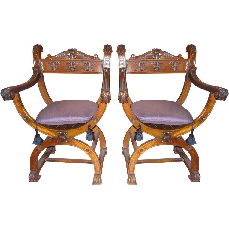 Pair of French Renaissance Style Walnut Chairs