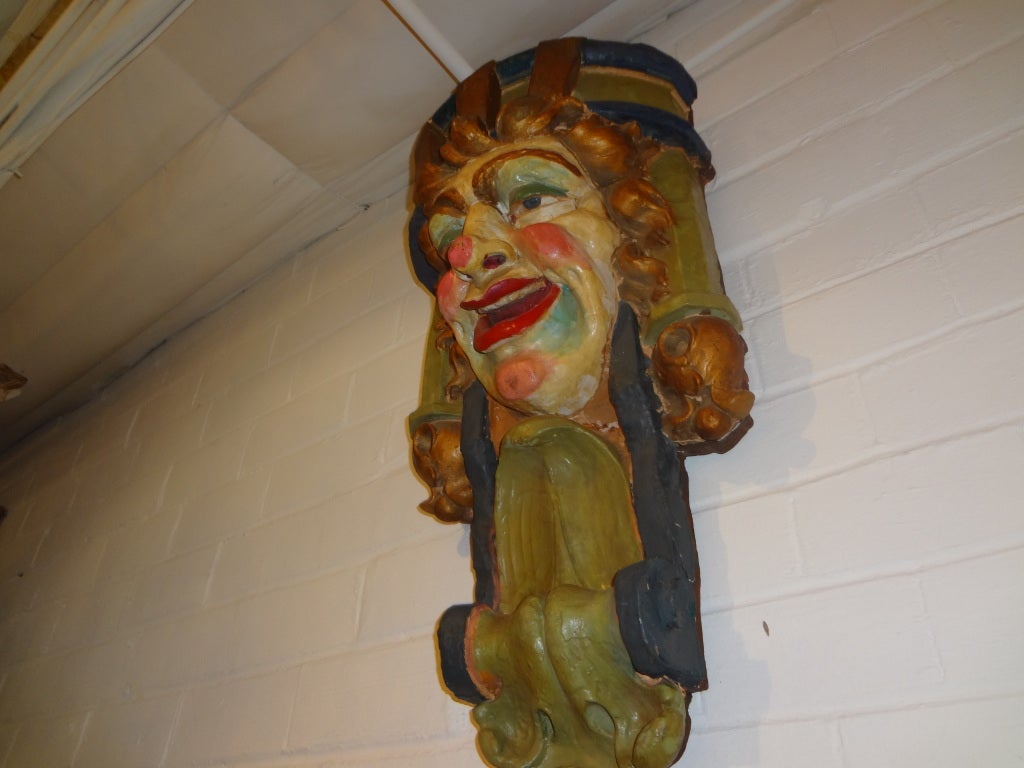 Rare Polychrome Terra Cotta Carnival Clown Head In Good Condition In Houston, TX