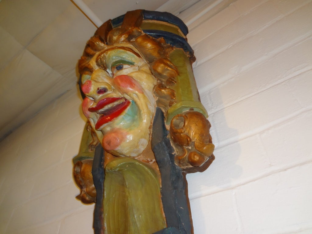 20th Century Rare Polychrome Terra Cotta Carnival Clown Head