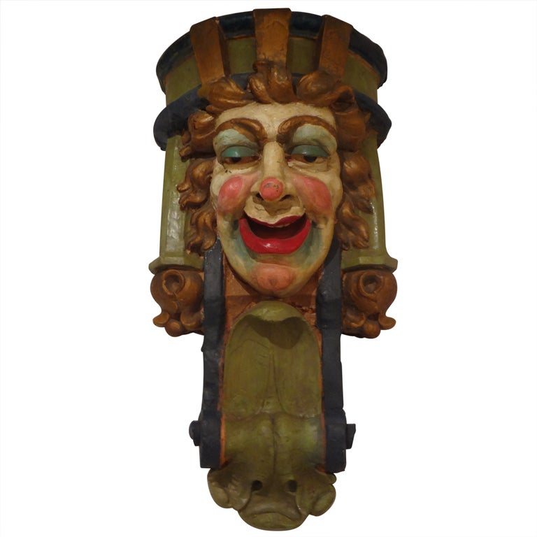 Rare Polychrome Terra Cotta Carnival Clown Head