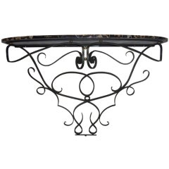 FRENCH ART DECO RENE DROUET WROUGHT IRON AND BRONZE CONSOLE TABL