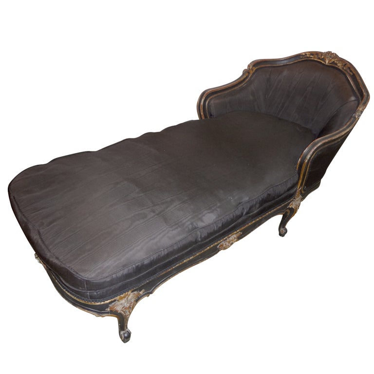 Antique French Louis XV Style Painted And Gilt Wood Chaise Longue