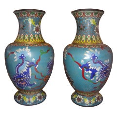 PAIR OF 19TH CENTURY CHINESE CLOISONNE OVER BRONZE VASES