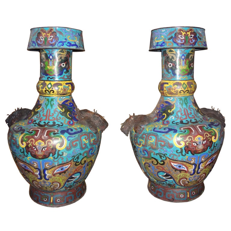 Pair Of Antique Chinese Cloisonne Vases at 1stDibs