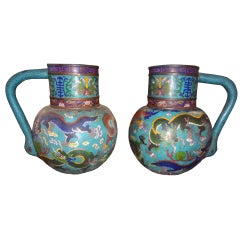 Pair Of Antique Chinese Cloisonne Pitchers