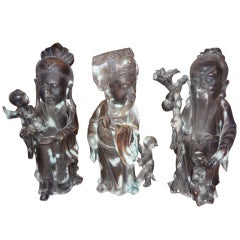 TRIO OF 19TH CENTURY CHINESE BRONZE IMORTALS