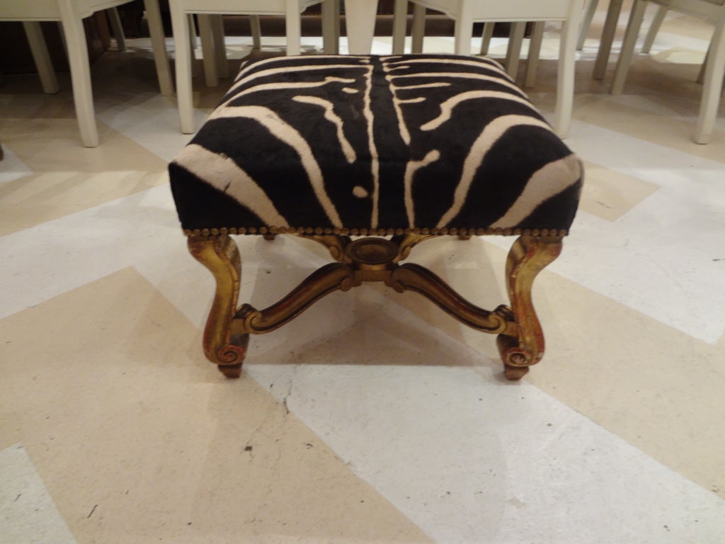 French Louis XIV Style Stool Covered in Zebra Hide 1