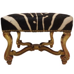 French Louis XIV Style Stool Covered in Zebra Hide
