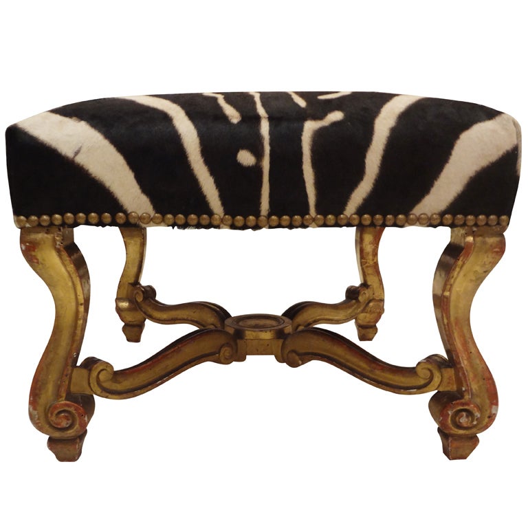 French Louis XIV Style Stool Covered in Zebra Hide