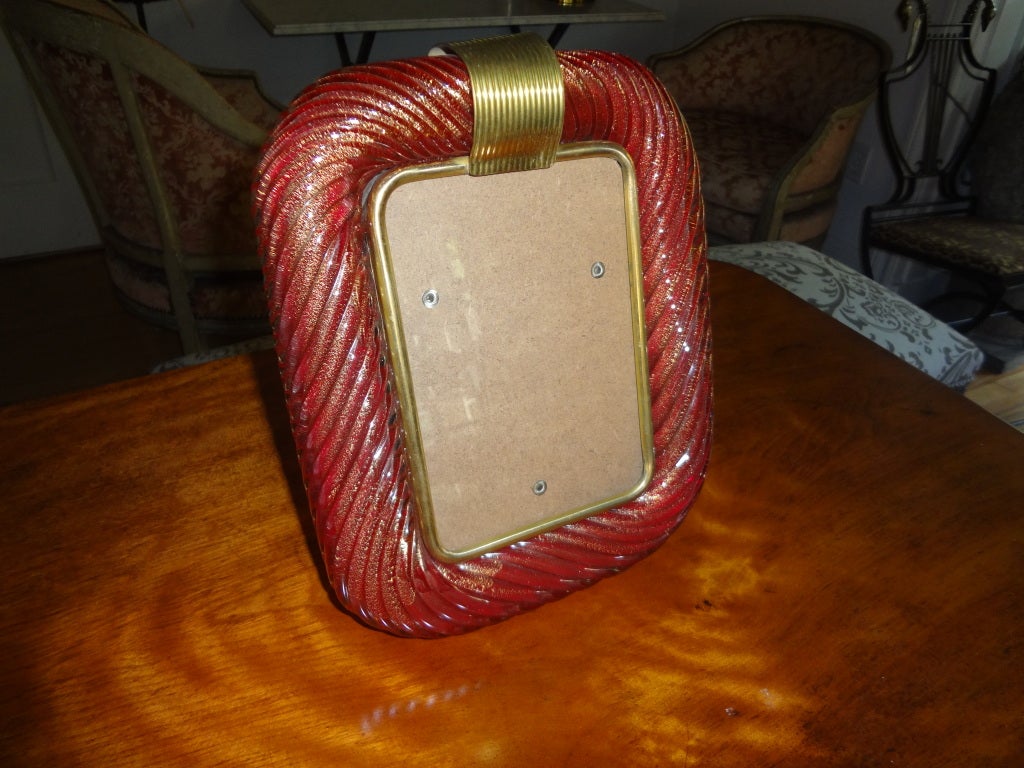 Mid-Century Modern Murano Glass Picture Frame, Cranberry Colored Infused with Gold