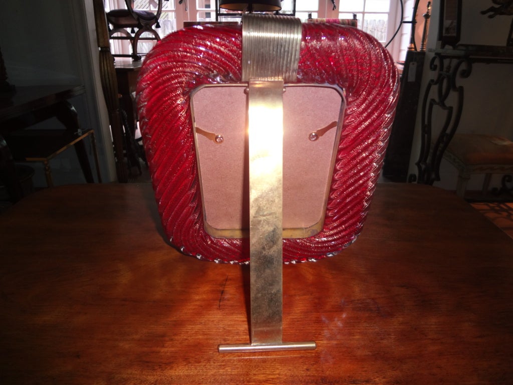 Italian Murano Glass Picture Frame, Cranberry Colored Infused with Gold