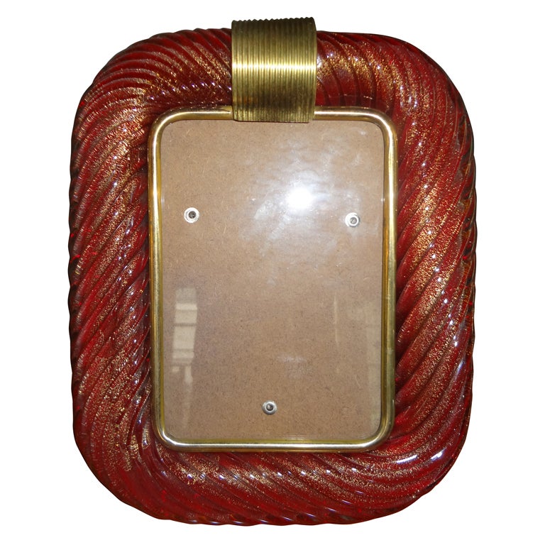 Murano Glass Picture Frame, Cranberry Colored Infused with Gold