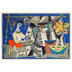 Large 1950s French Cubist Tapestry by Robert Debieve
