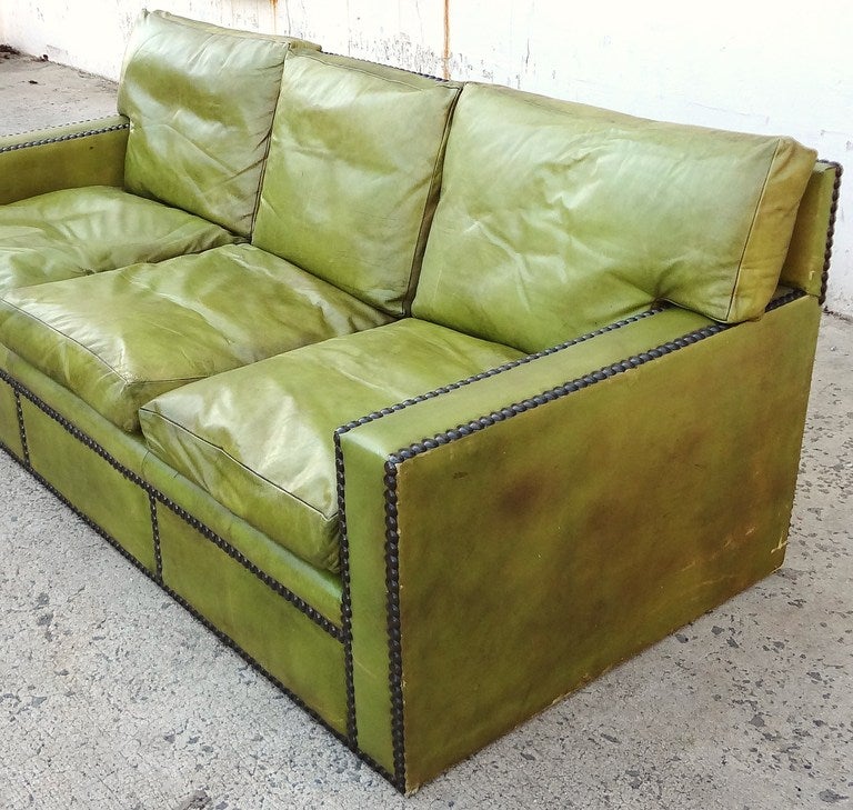 Art Deco Fabulous 1950s French Leather Sofa For Sale