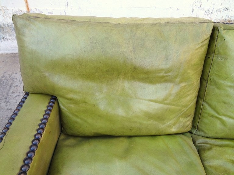 Fabulous 1950s, French green leather sofa.
