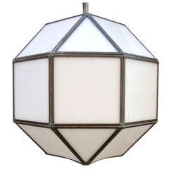 Large 1940's English Industrial Glass and Copper Hanging Lantern
