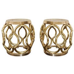 Sculptural Pair of 1970's Brass Lattice Garden Stools