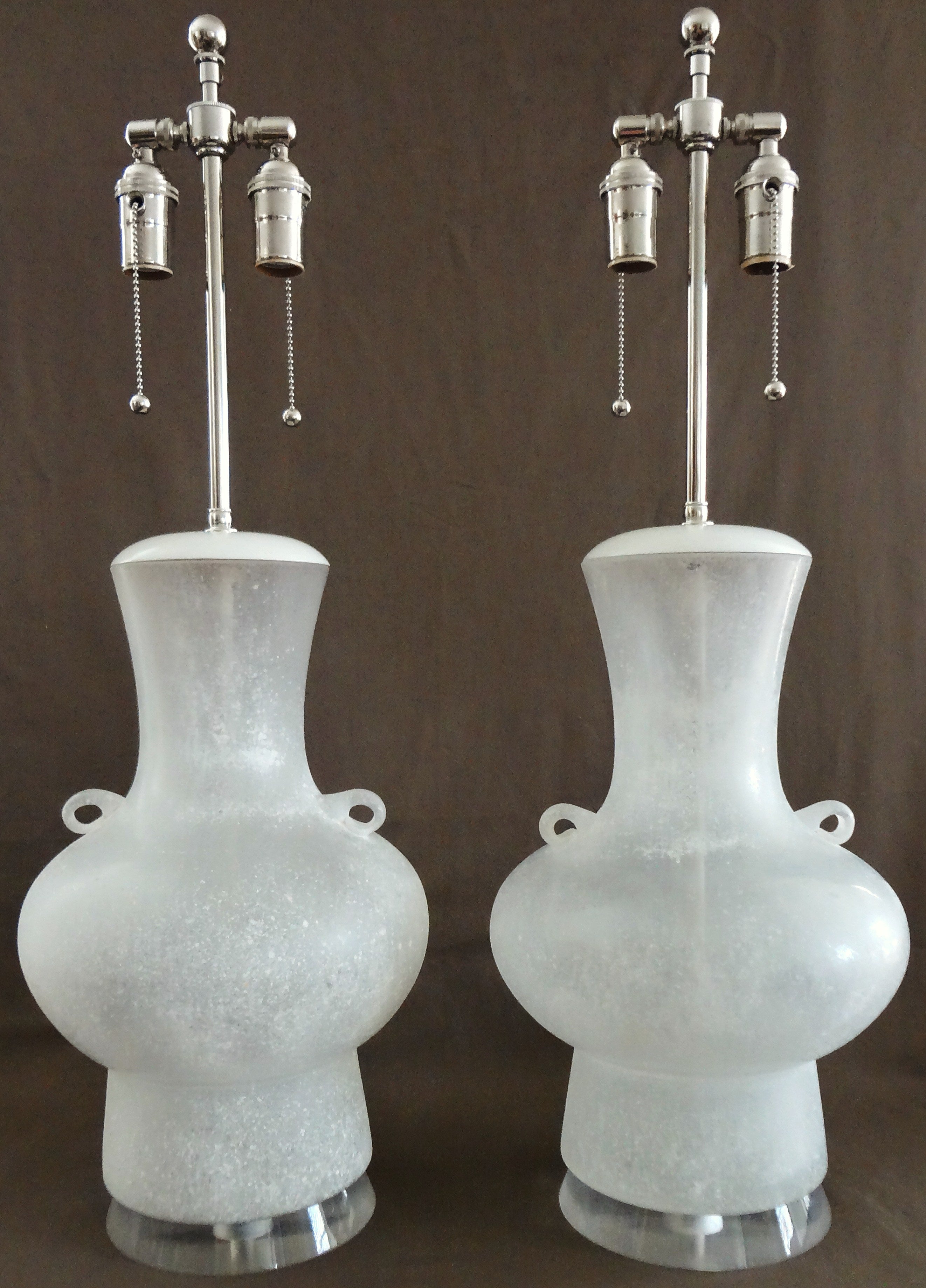 Rare Pair of Karl Springer for Seguso Murano Glass Table Lamps