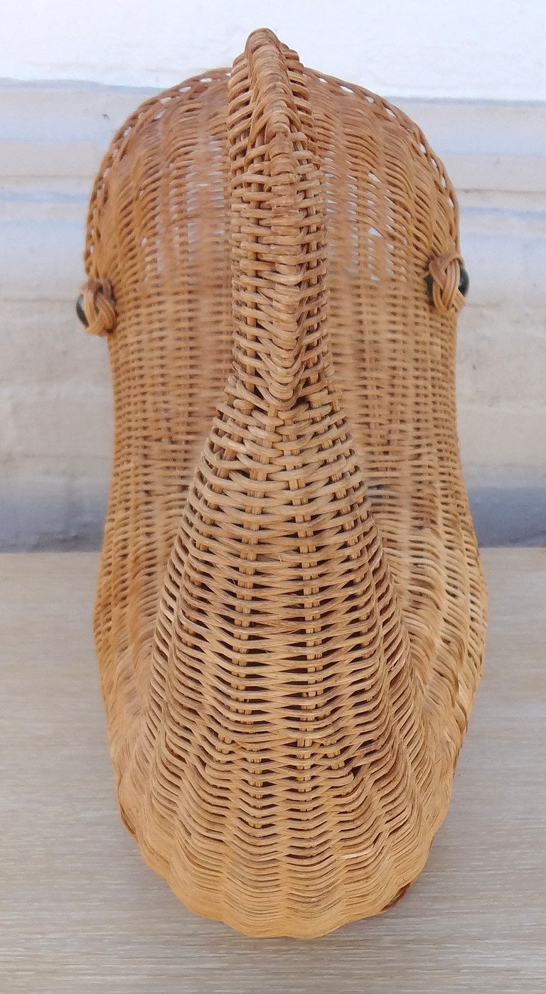Late 20th Century 1970's Italian Wicker Whale Magazine Holder