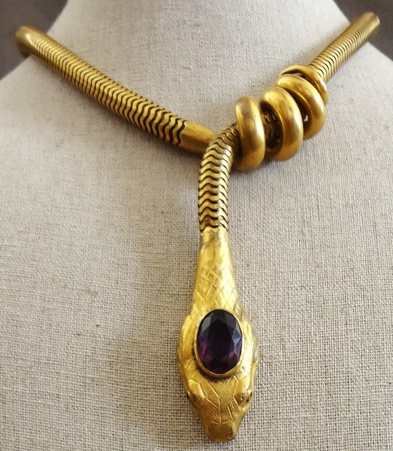 1940's Gold Vermeil and Amethyst Snake Necklace In Good Condition In Washington, DC