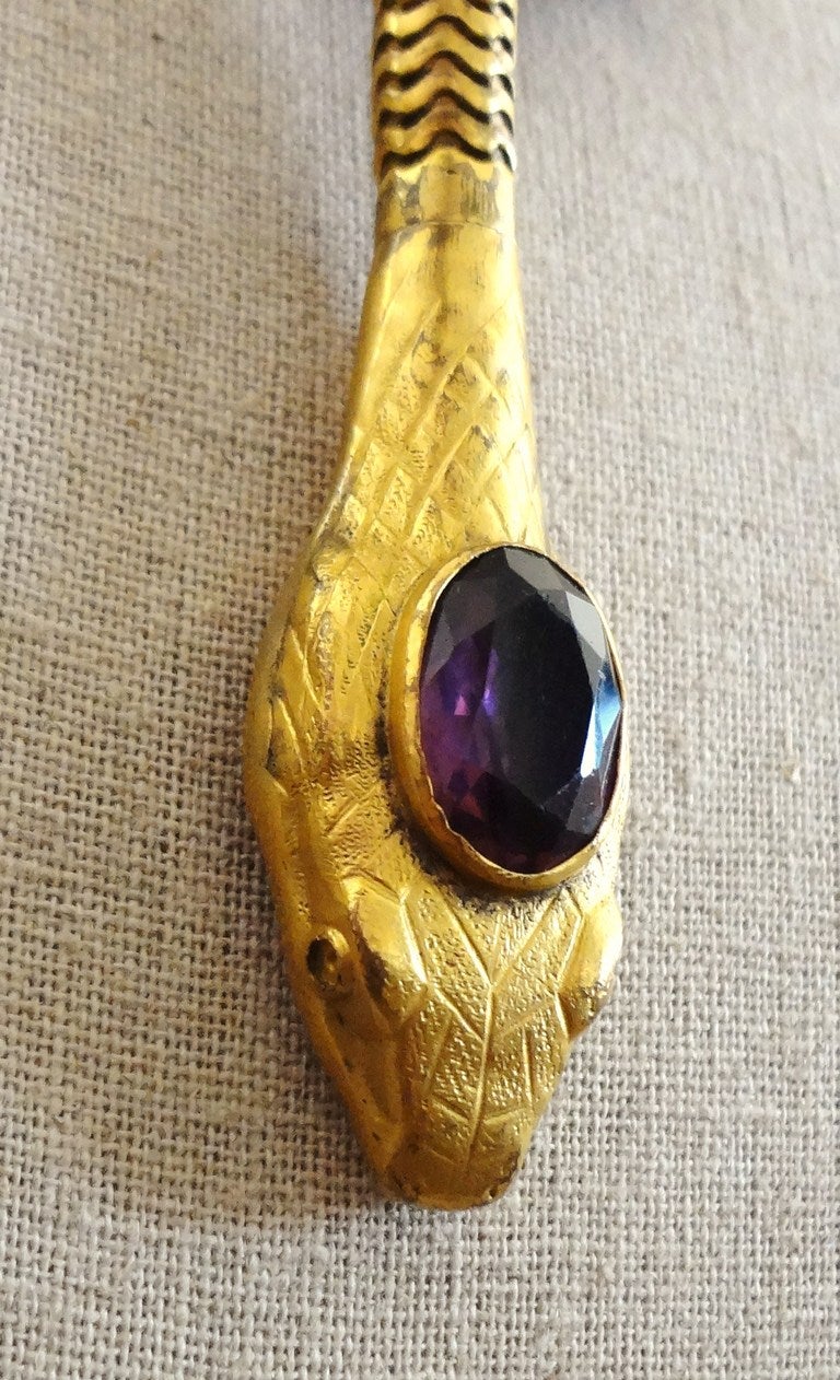 American 1940's Gold Vermeil and Amethyst Snake Necklace