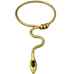 1940's Gold Vermeil and Amethyst Snake Necklace
