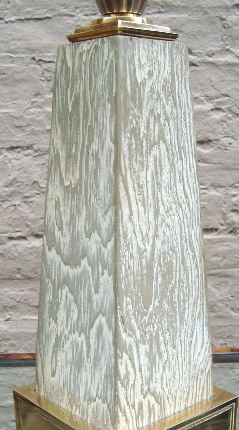 Pair of 1950's Cerused Oak and Brass Table Lamps