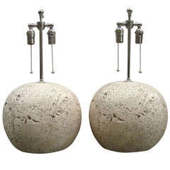 Pair of 1970's Michael Taylor Plaster Ball Table Lamps