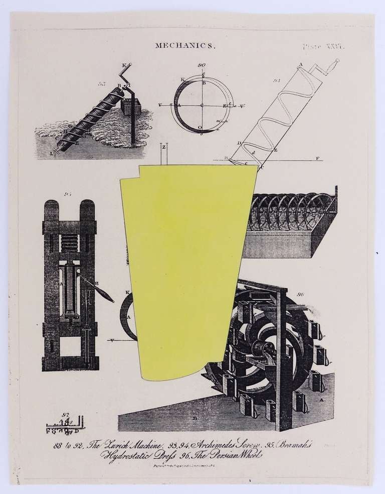 Set of Six Abstract Henry Turmon Paintings on Mechanical Blueprints, California, C. 1990