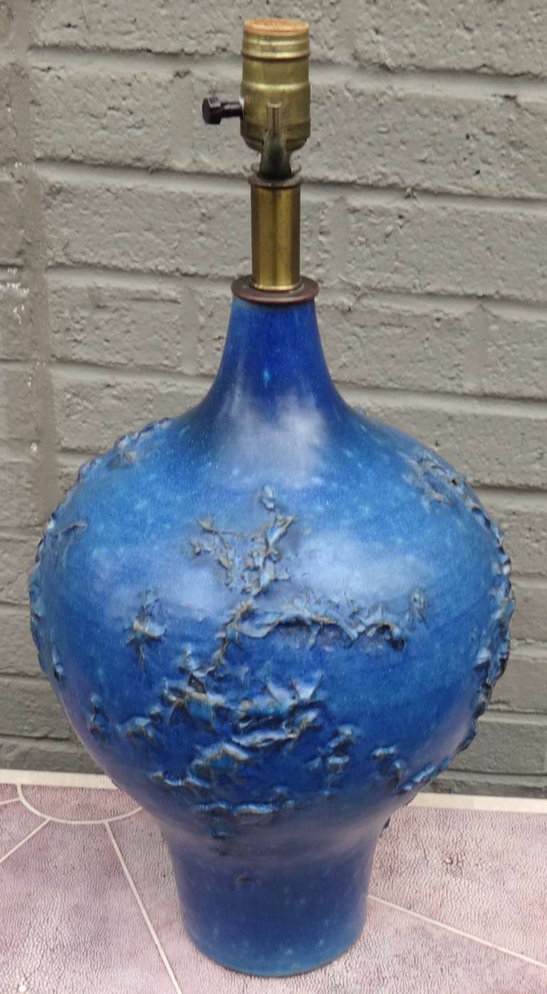 American Vivid Blue 1950's Lee Rosen for Design Technics Art Pottery Table Lamp