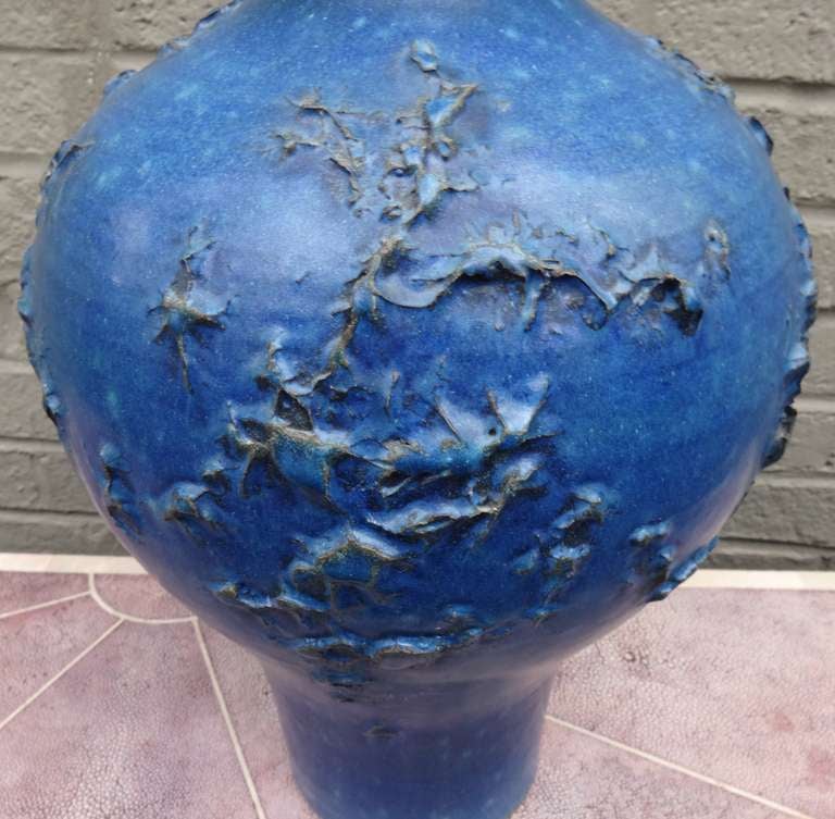 Vivid Blue 1950's Lee Rosen for Design Technics Art Pottery Table Lamp In Excellent Condition In Washington, DC