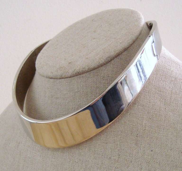 Brass 1960's Lanvin Silverplated Runway Choker Necklace For Sale
