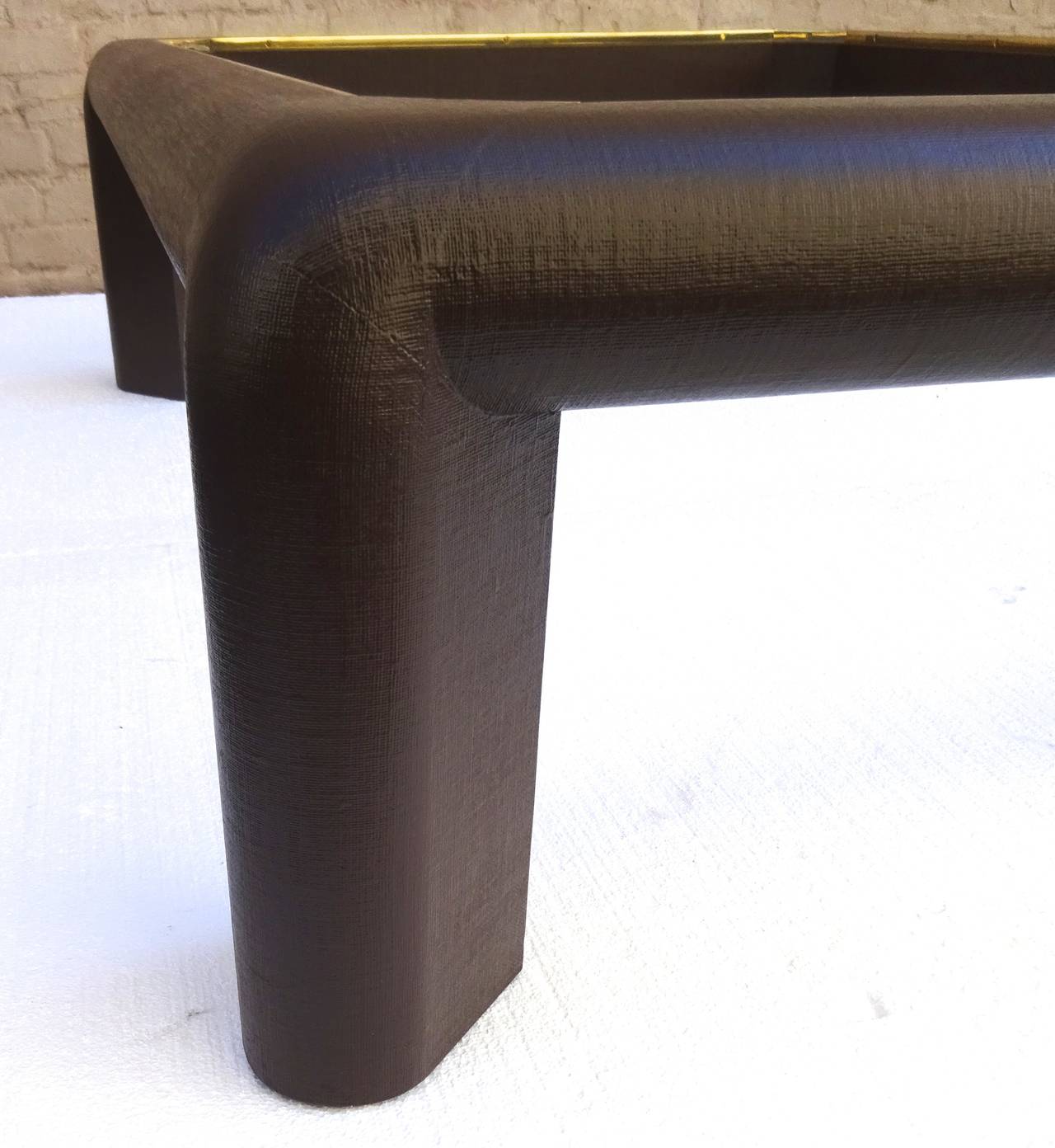American 1970s Karl Springer Chocolate Lacquered Linen Cocktail Table For Sale