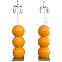 Pair of 1960's Tangerine Pottery Table Lamps