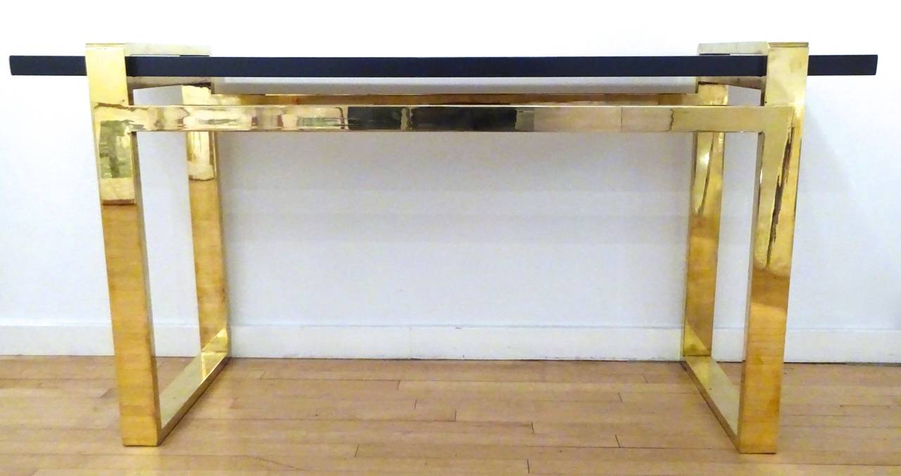 Architectural 1970's Pace Collection Brass and Lacquer Console Table