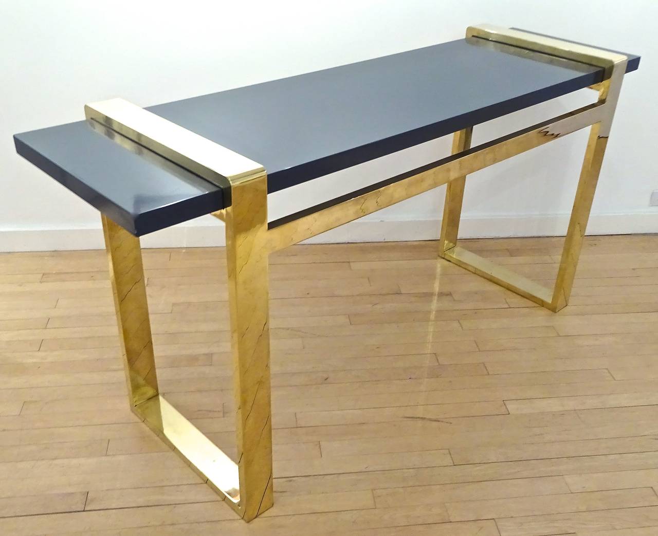 American Architectural 1970s Pace Collection Brass and Lacquer Console Table