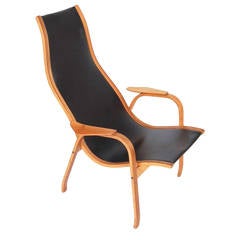 Modernist 1960s Yngve Ekstrom Leather and Birch Lounge Chair