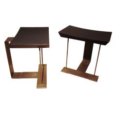 Pair of Pierre Chareau Oak and Steel Stools